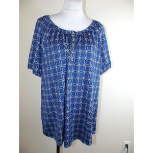 Notations Woman Tunic Top - Size 1X - 1/4 Snap Front Blue Print NWT